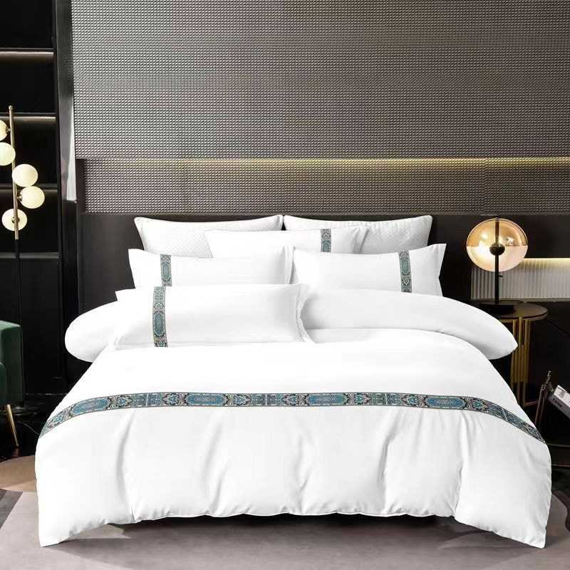 Embroidery Hotel Linen Poly-Cotton Bed Sheet Set