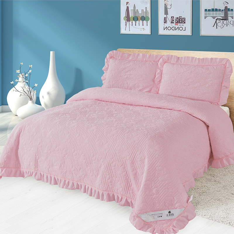 Ultrasonic Lace Solid Bed Cover Set