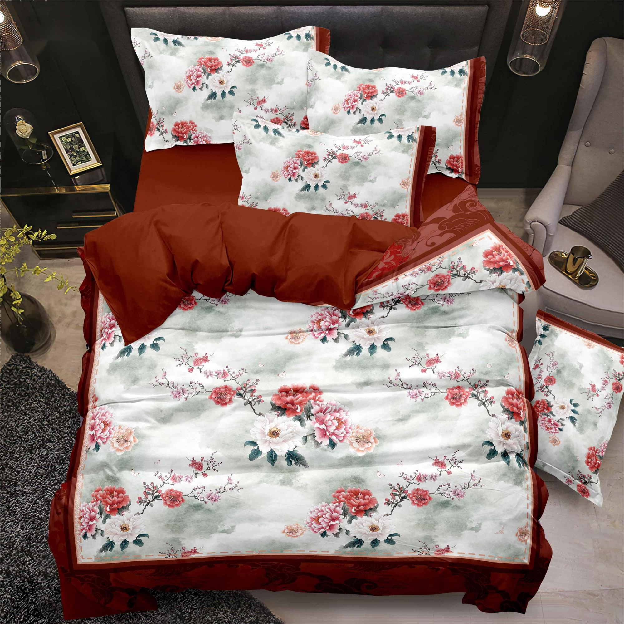 130gsm Digital Printed Bed Sheet Set with Floral Pattern