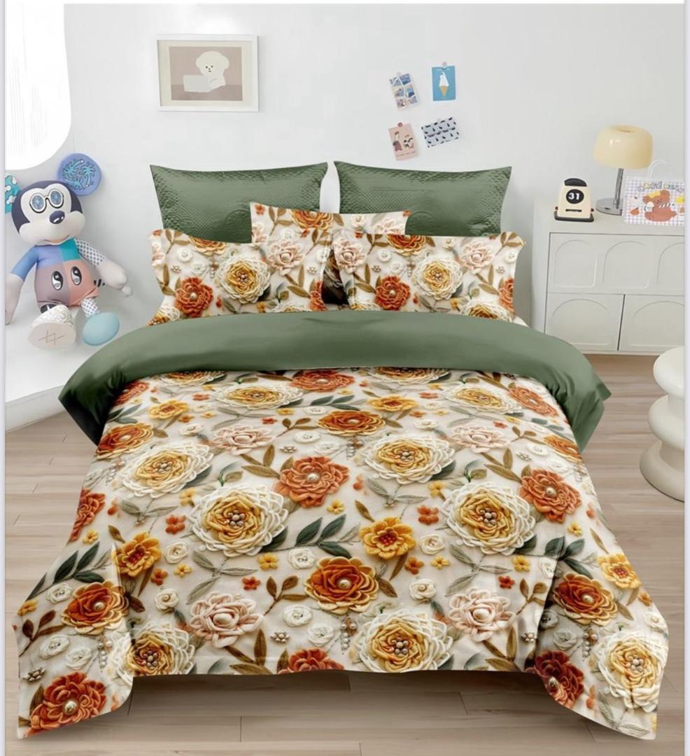 5D Digital Printed Bed Sheet Set Floral with Colorful Rose Garden Design
