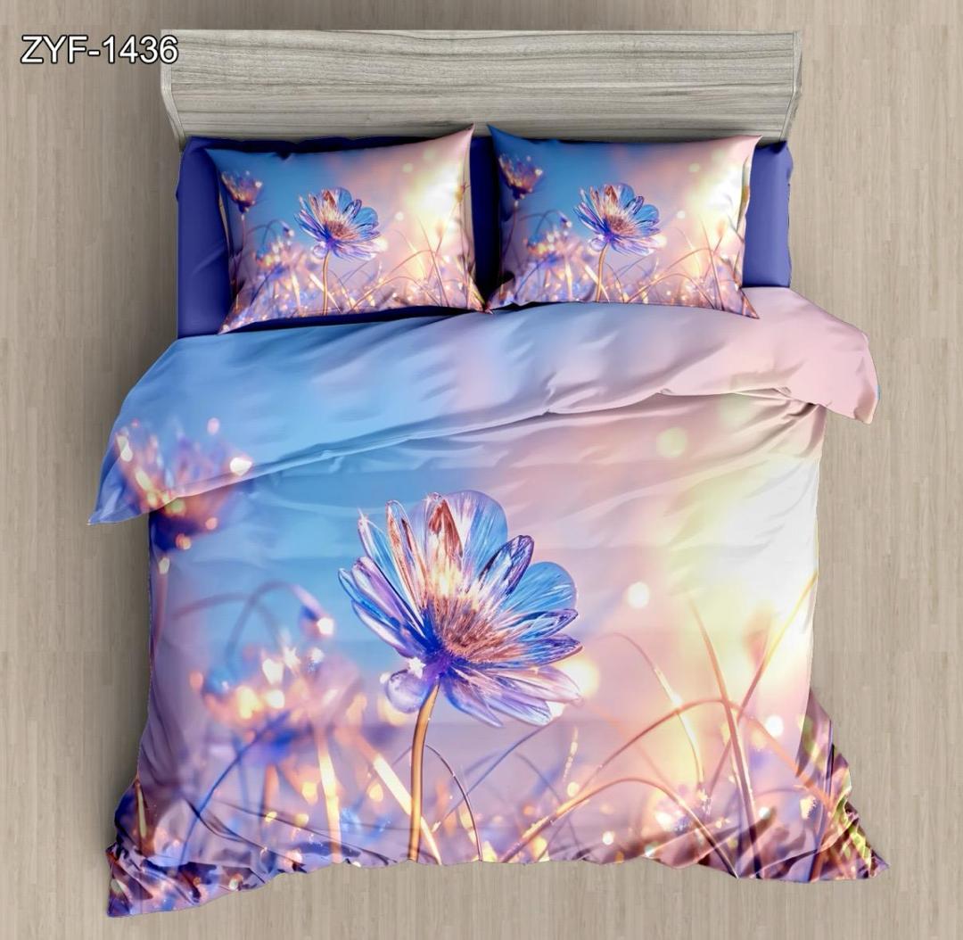 5D Digital Printed Bed Sheet Set Floral with Dreamy Blue Blossom Design