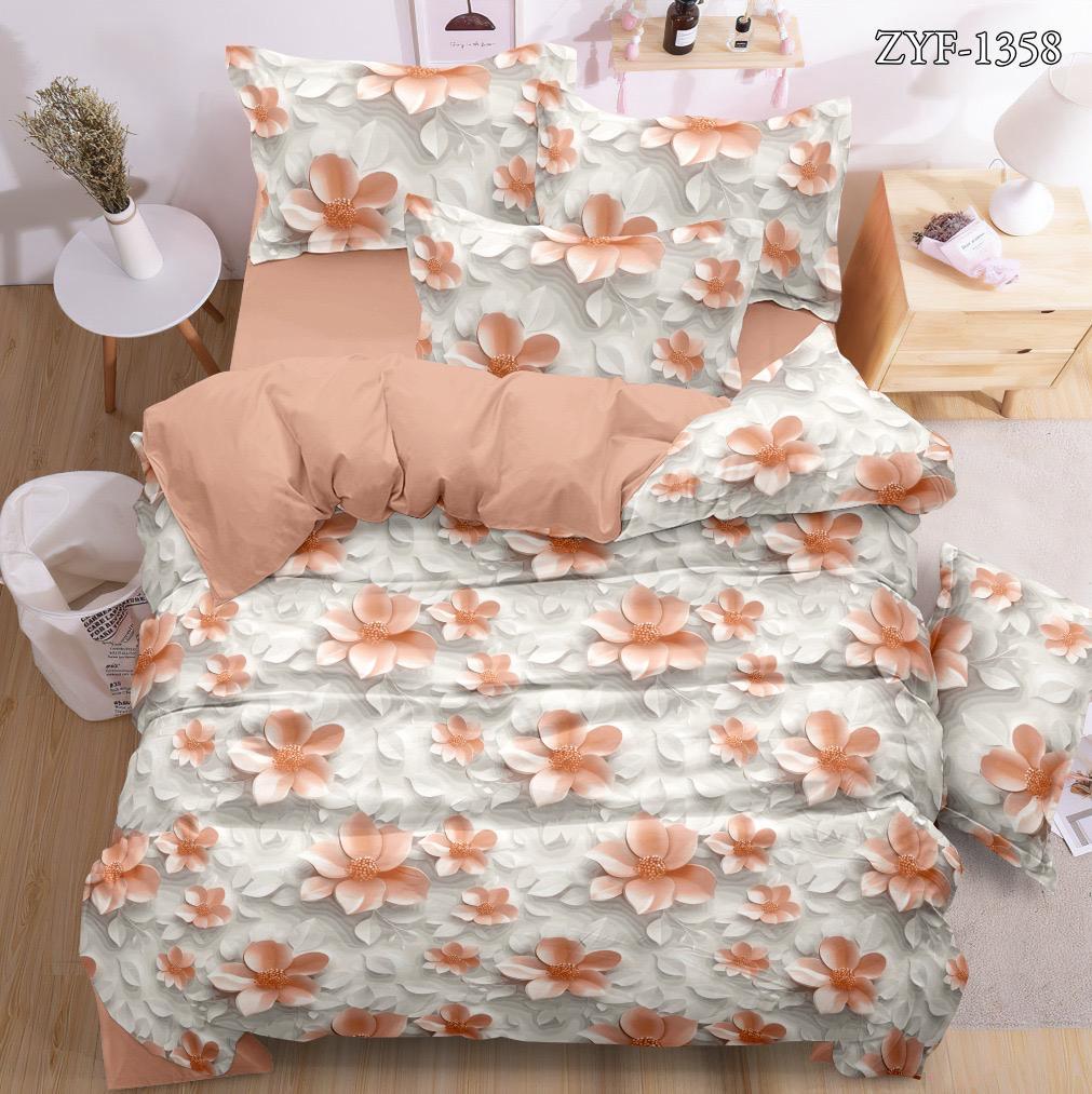 5D Digital Printed Bed Sheet Set Floral with Peach Blossom Design