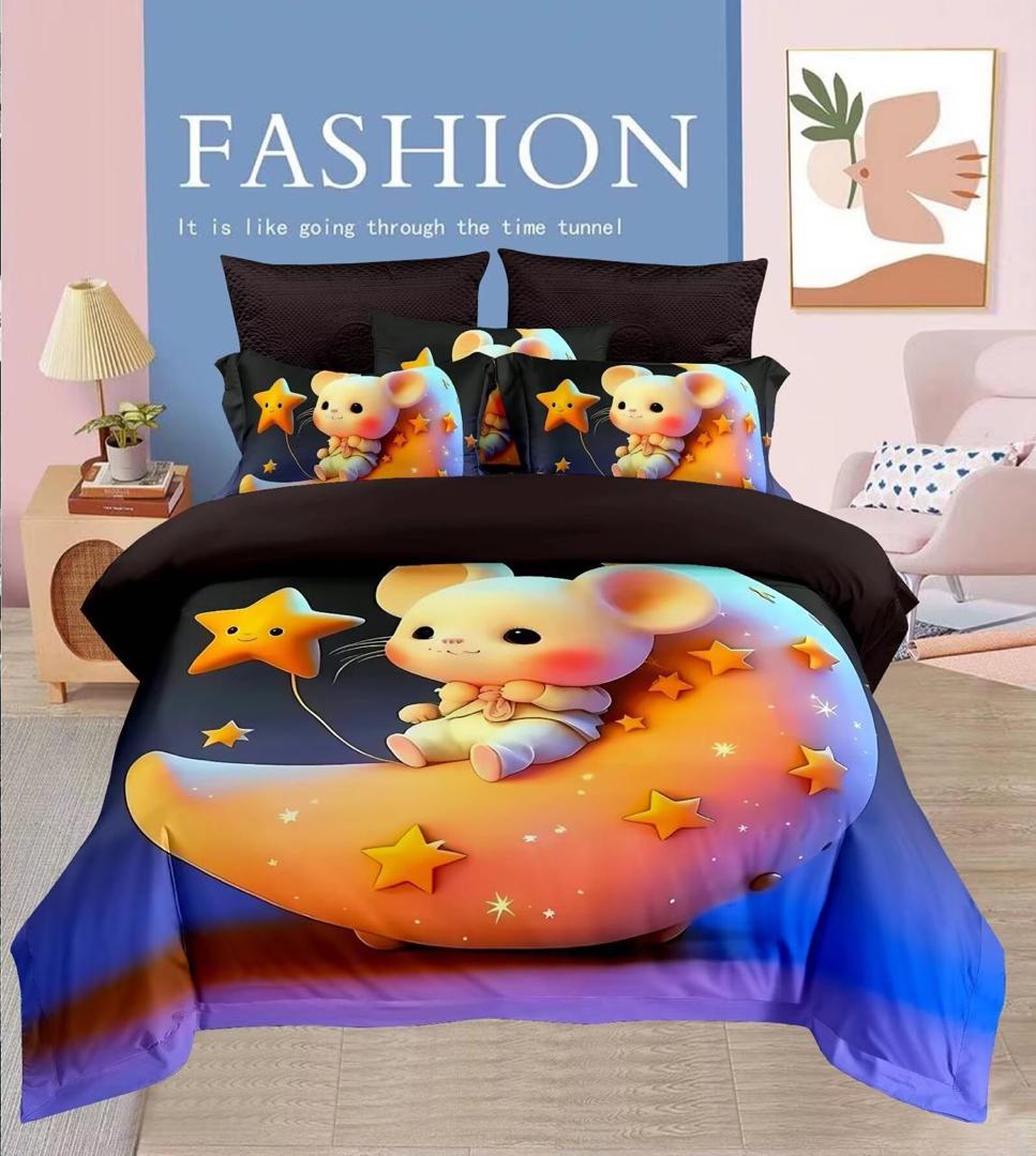 Cartoon 5D Printed Bedding Set with Cute Mouse and Starry Design