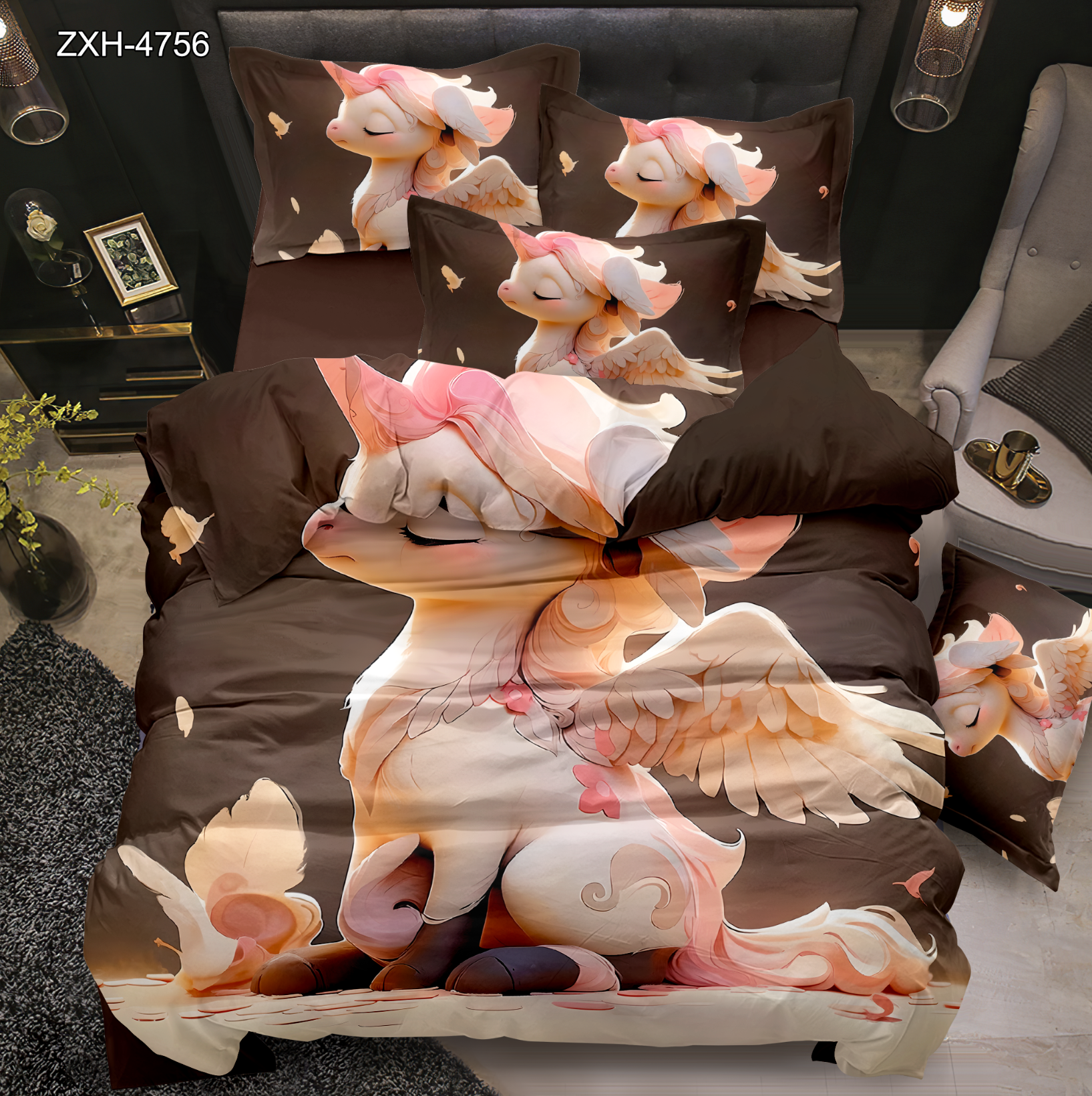 Cartoon 5D Digital Printed Bedding Set Featuring Adorable Winged Pony