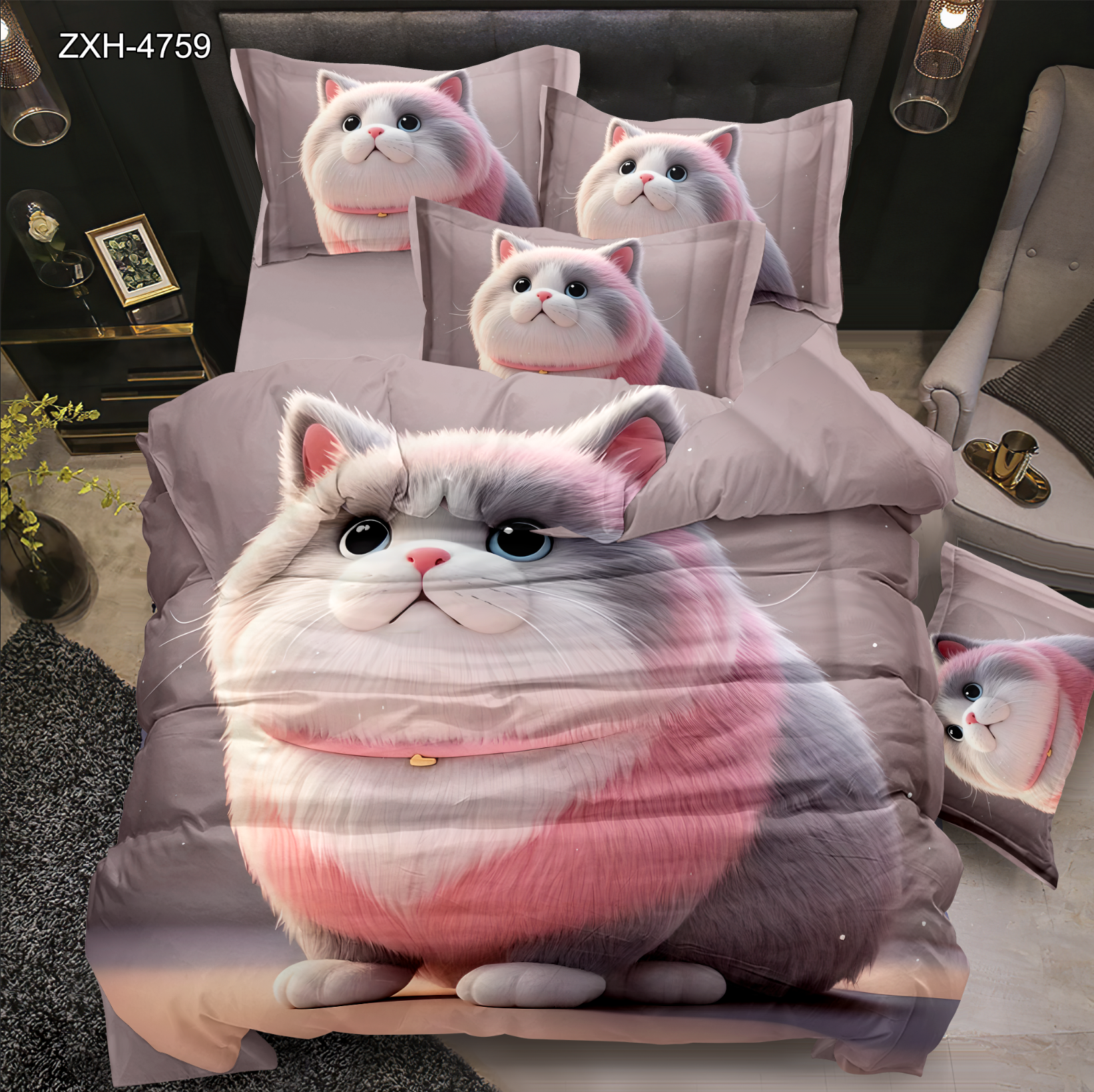 Cartoon 5D Digital Printed Bedding Set Featuring Adorable Panda Characters in Fun Outfits