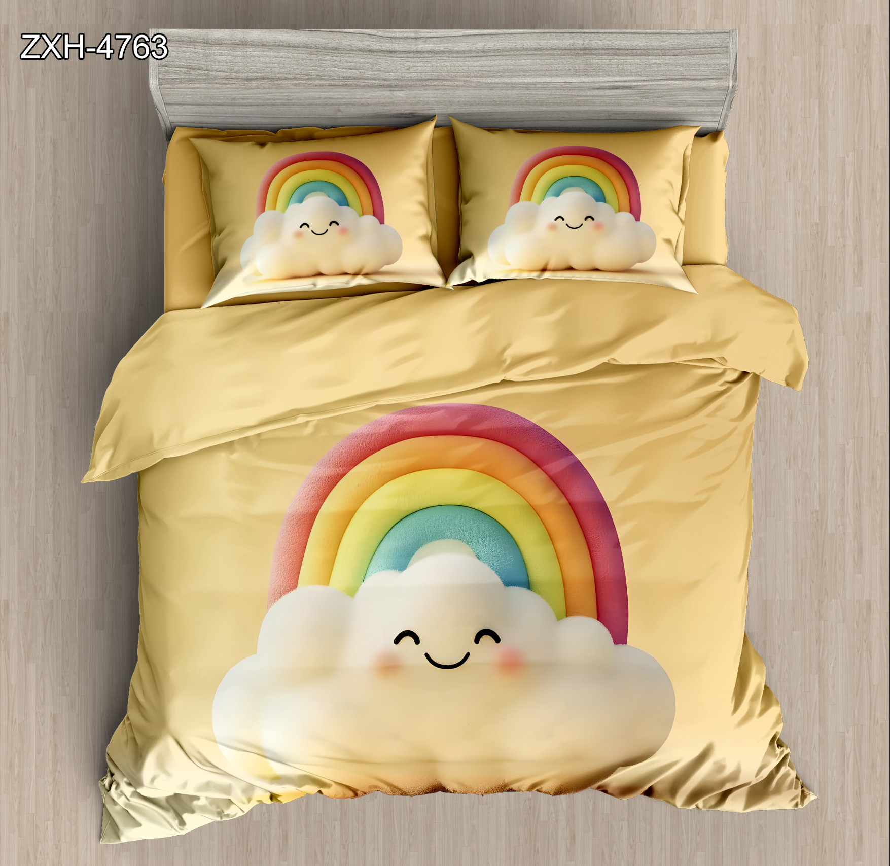 Cartoon 5D Digital Printed Bedding Set with Cute Smiling Mushrooms