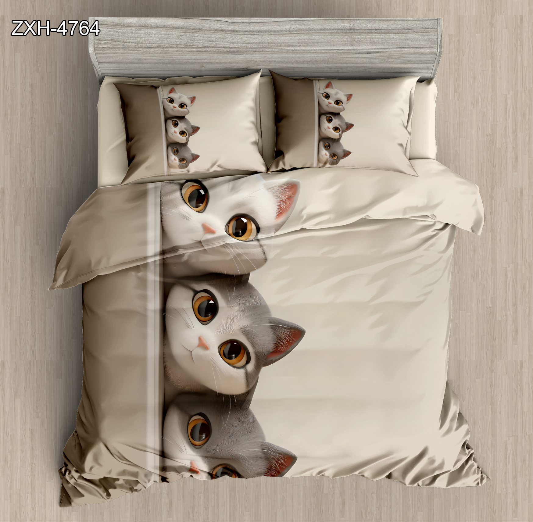 Cartoon 5D Printed Bedding Set with Cute Peekaboo Cats