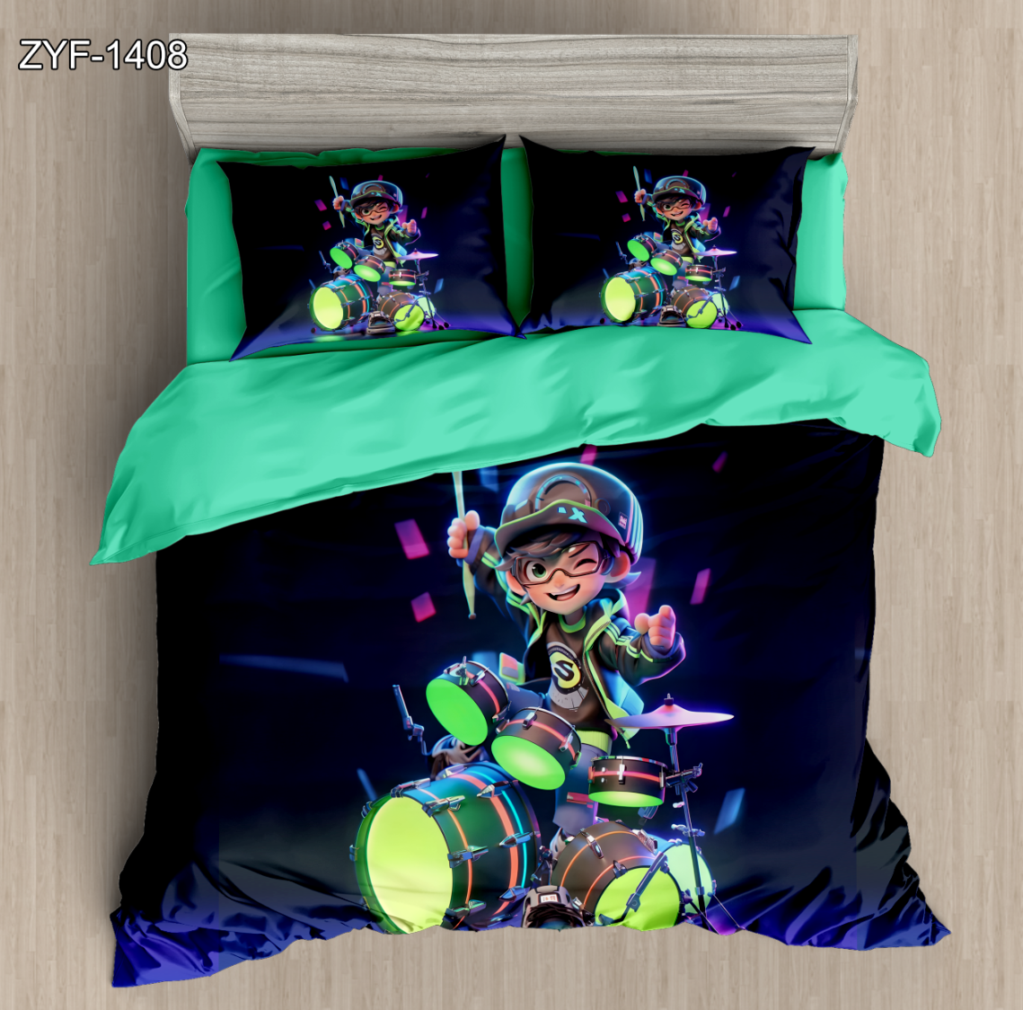 Cartoon 5D Digital Printed Bedding Set with Animated Drummer