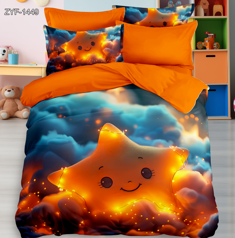 Cartoon 5D Printed Bed Set with Adorable Fluffy Monster Design