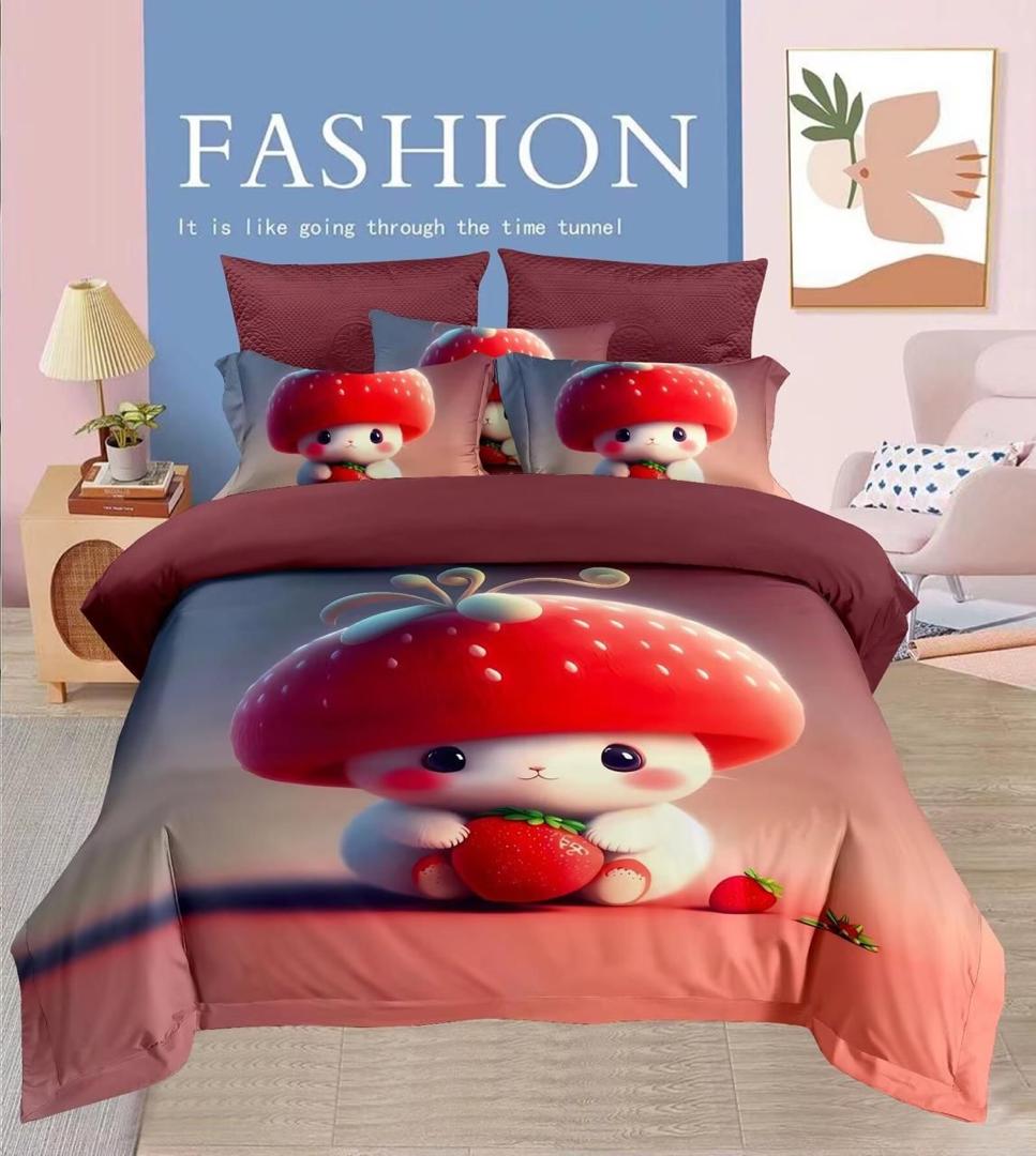 Cartoon 5D  Adorable Strawberry Hat Character Bedding Set