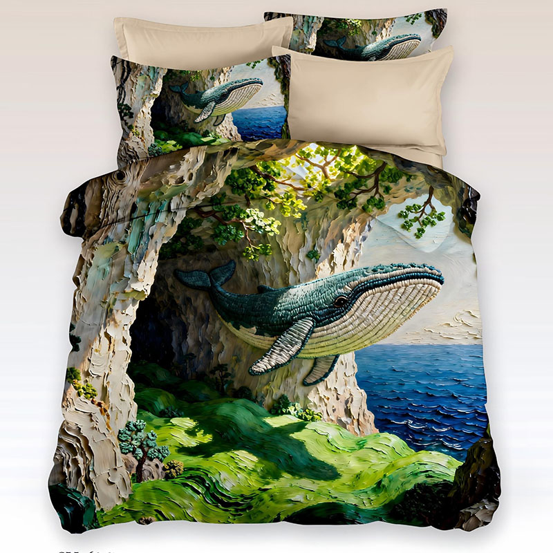 5D Cartoon Digital Printed Bed Sheet Set-Whale Forest