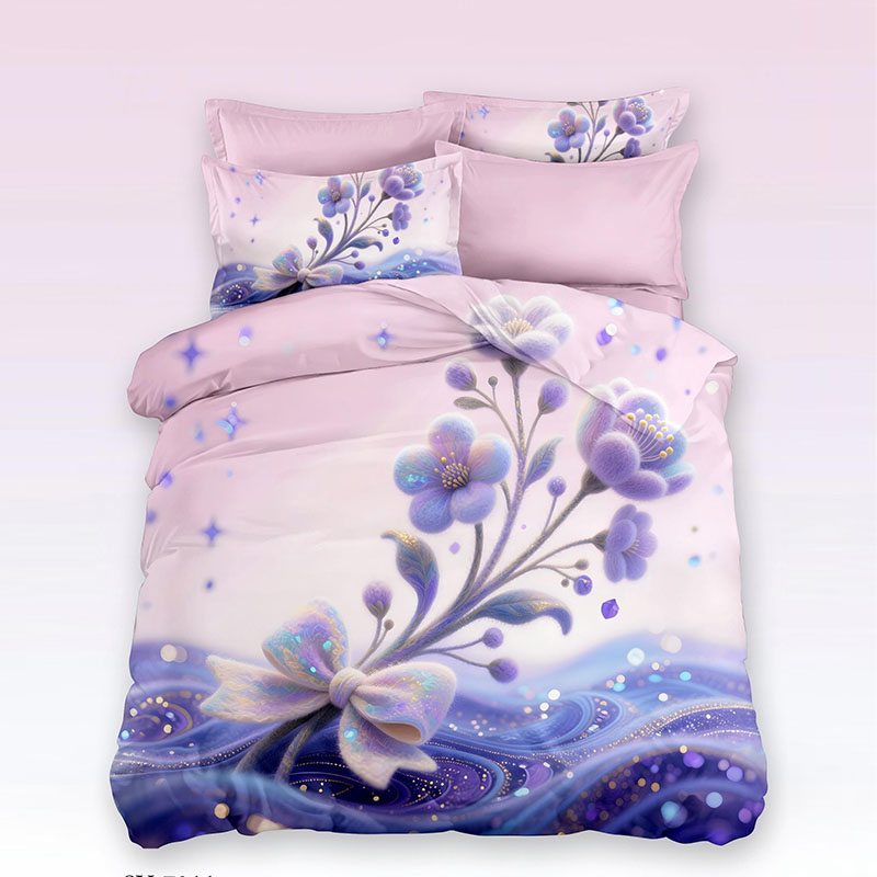 ‌5D Floral Digital Print Bedding Set -Lavender Blossom & Bow