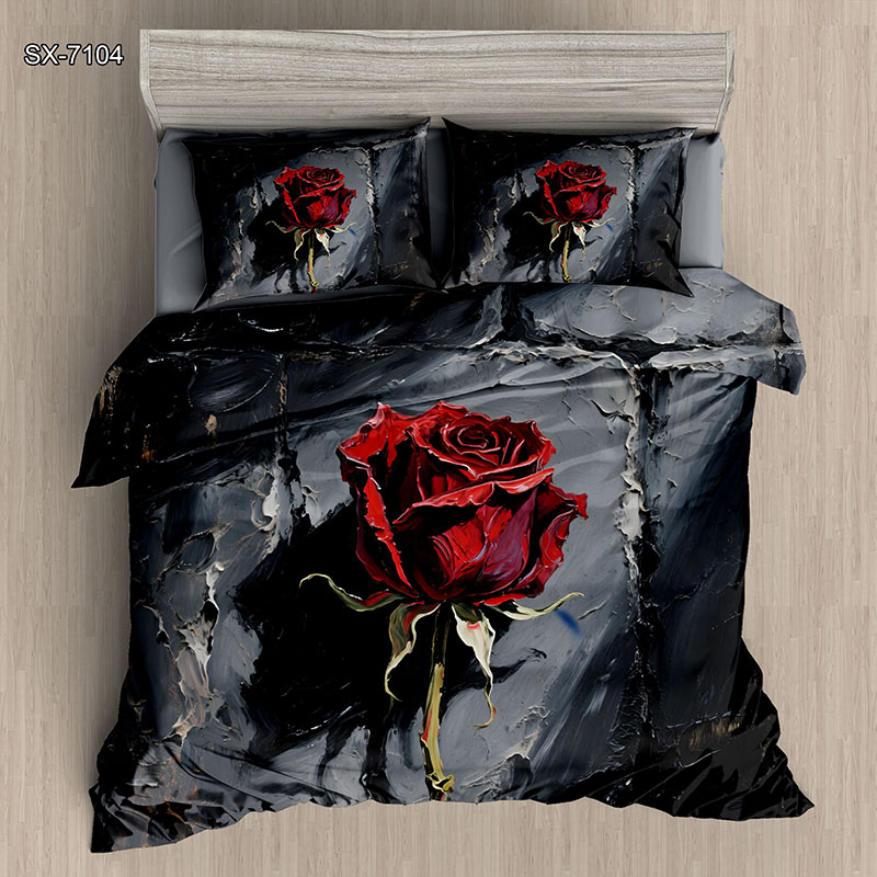 5D Oil-Painting Effect Bedding Set -Dark Night Rose