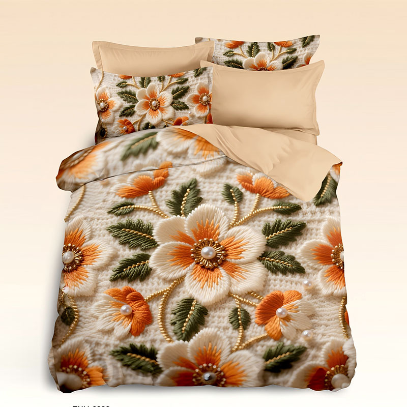 5D Digital Embroidery Effect Floral Bedding Set - ‌Peony