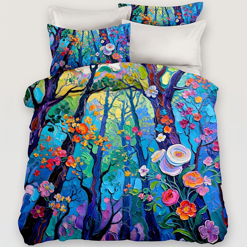 5D Oil-Painting Effect Digital Print Bedding Set -Forest Blossom Garden‌