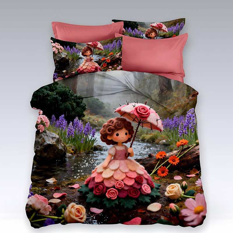 5D Cartoon Digital Printed Bed Sheet Set-‌Forest Fairy