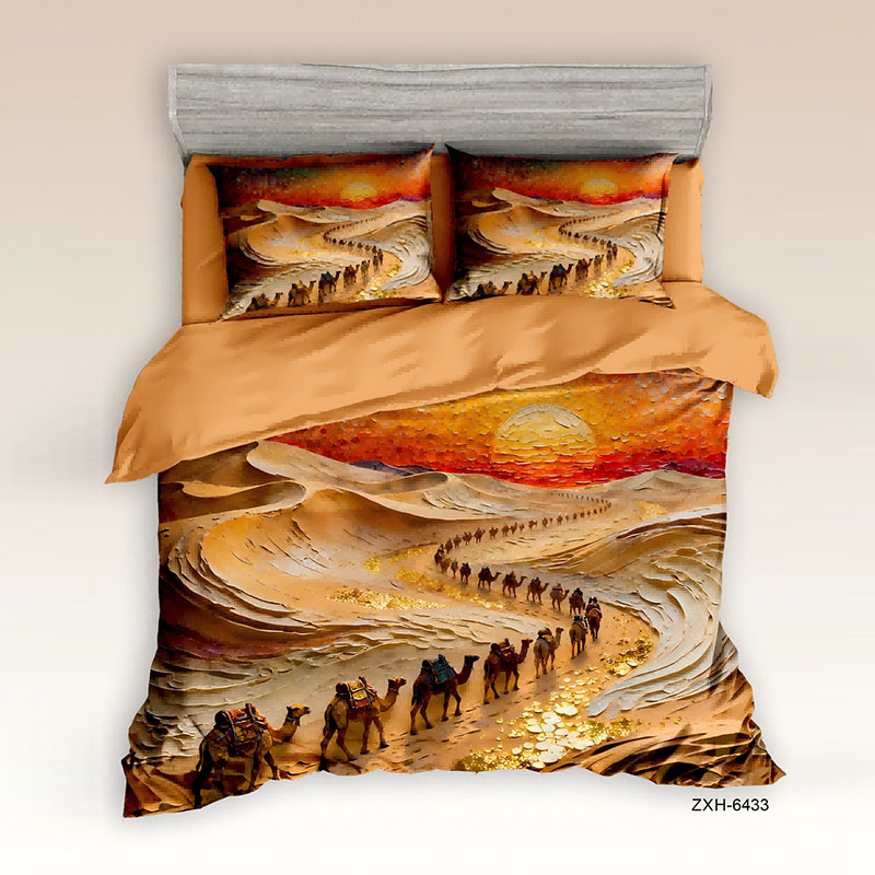 ‌5D Oil-Painting Effect Bedding Set - Silk Road Camel Caravan‌