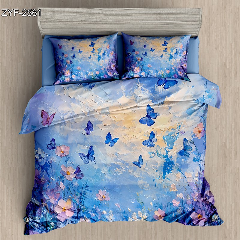 5D Oil-Painting Effect Bedding Set -Floral Butterfly