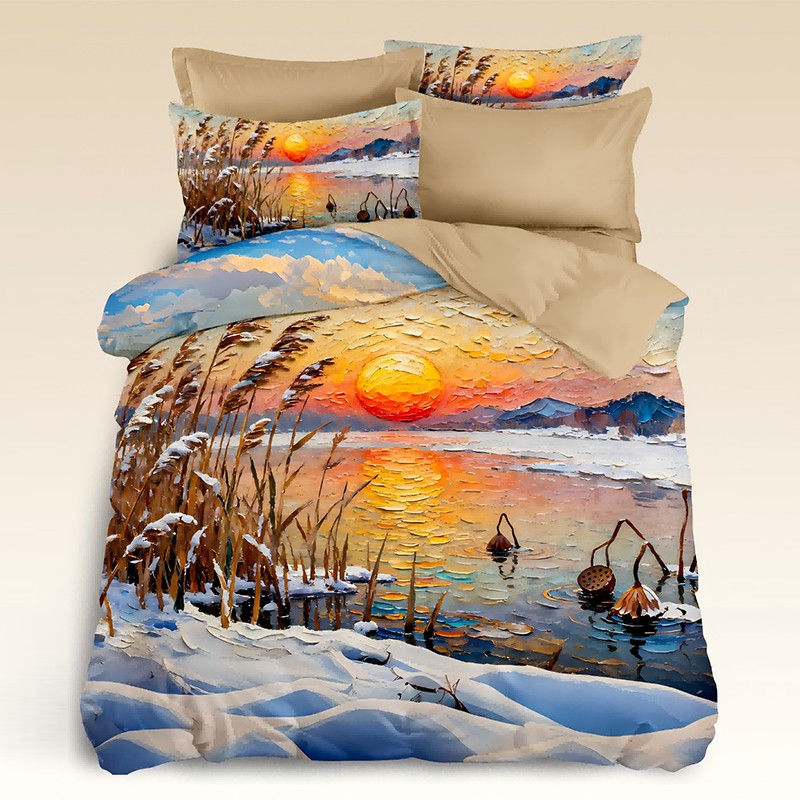 5D Oil-Painting Effect Digital Print Bedding Set -Snowy Sunset