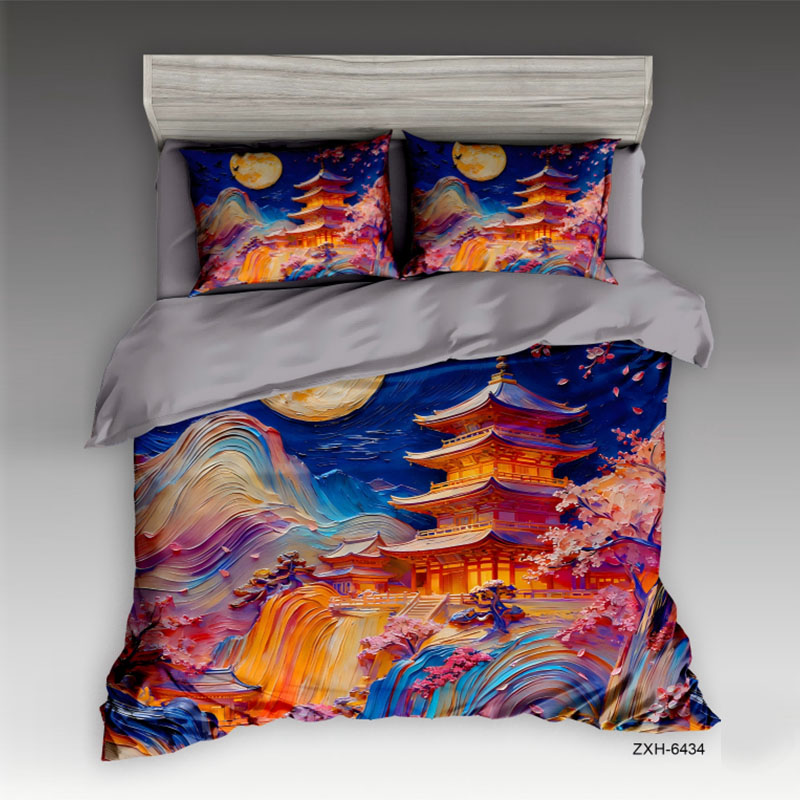 ‌5D Oil-Painting Effect Bedding Set - oonlit Temple