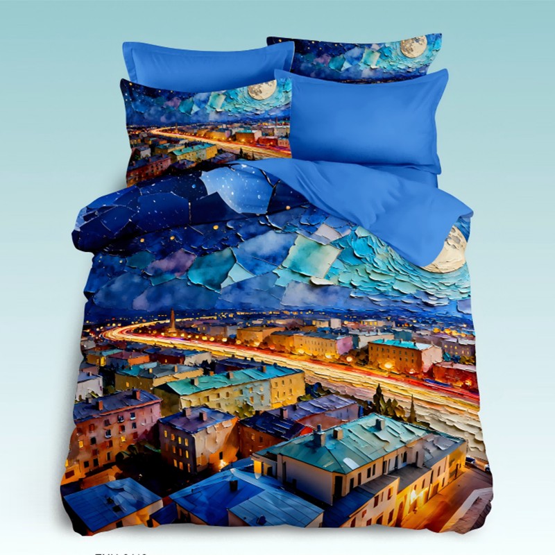 5D Oil-Painting Effect Digital Print Bedding Set -Moonlit City