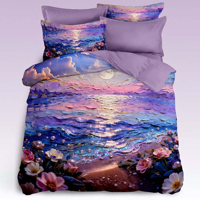 5D Oil-Painting Effect Digital Print Bedding Set -Coastal Moonlight