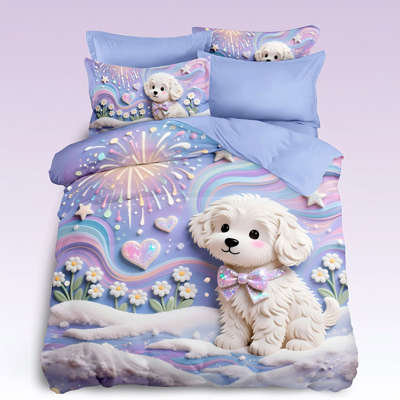 5D Cartoon Digital Printed Bed Sheet Set-Festive Puppy