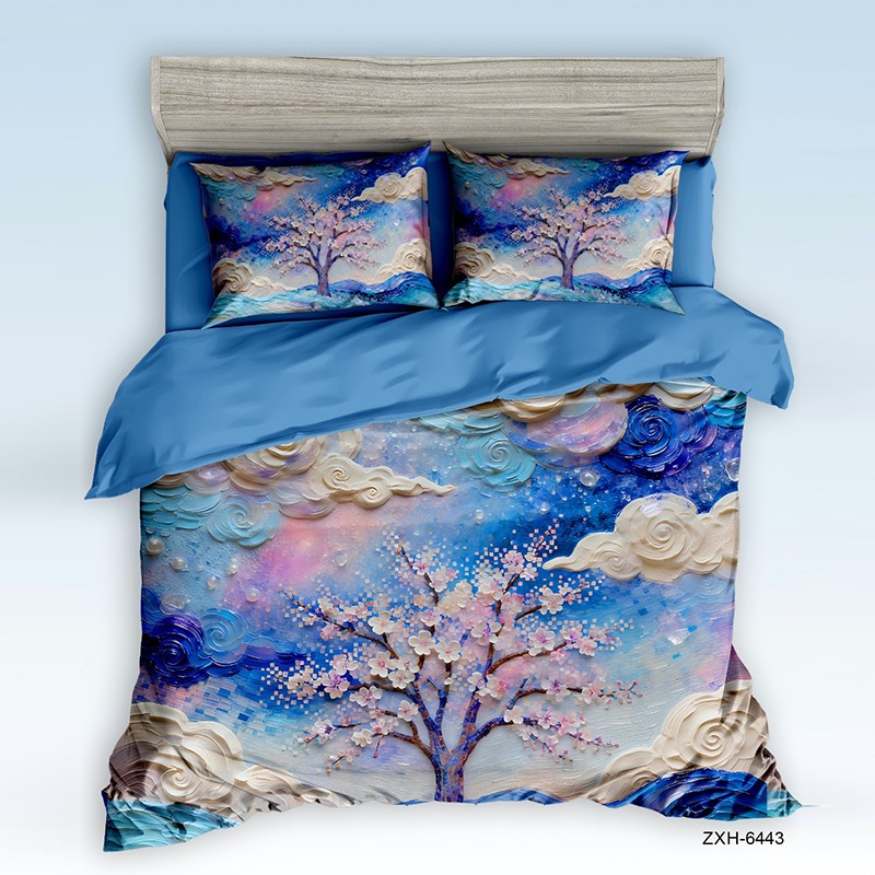 ‌5D Oil-Painting Effect Digital Print Bedding Set - ‌Dreamy Cherry Blossom