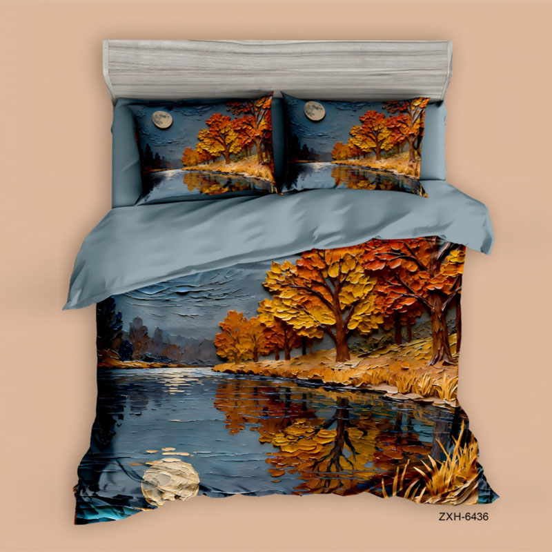 ‌5D Oil-Painting Effect Bedding Set - Moonlit Autumn Forest‌