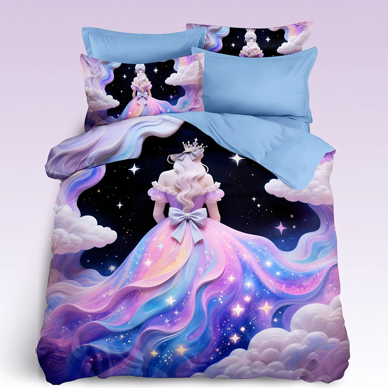 5D Cartoon Digital Printed Bed Sheet Set-Starry Princess