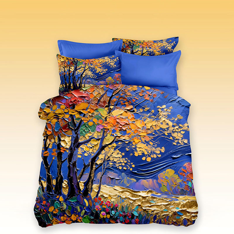 ‌5D Oil-Painting Effect Bedding Set - Vibrant Autumnal Landscape