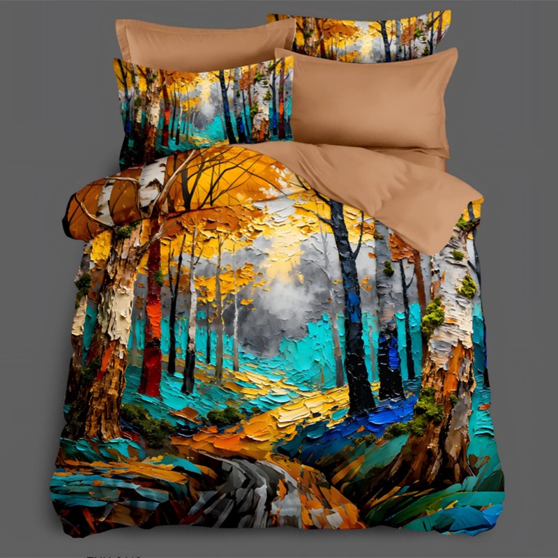 5D Oil-Painting Effect Digital Print Bedding Set -Birch Forest