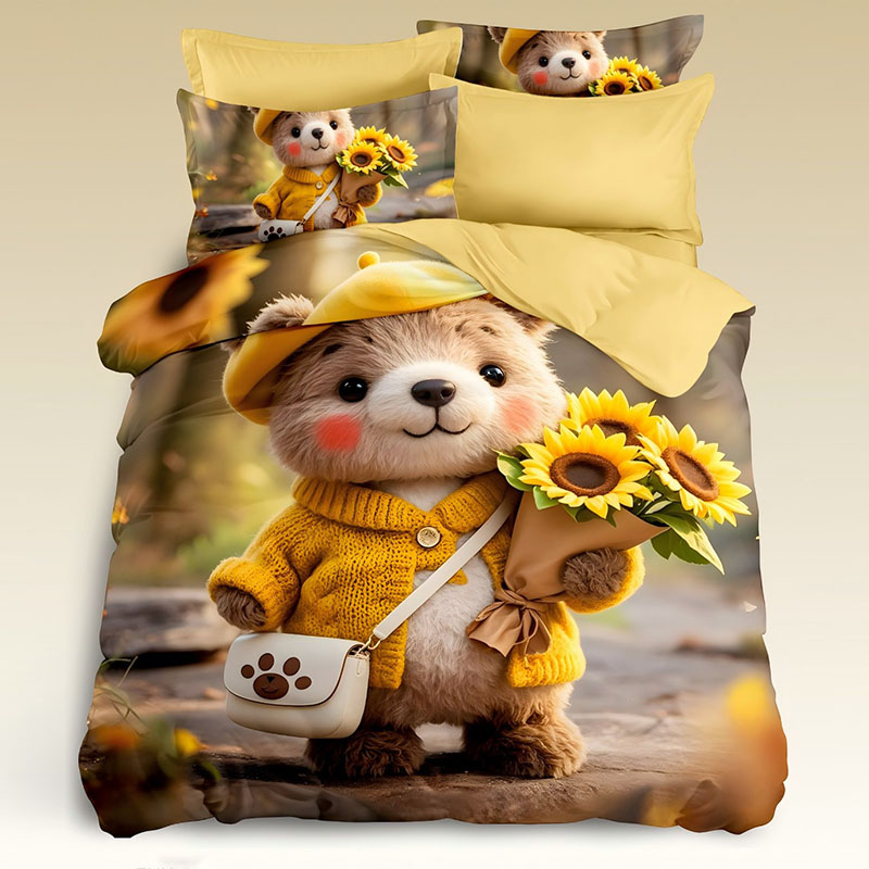 5D Cartoon Digital Printed Bed Sheet Set-Sunshine Bear