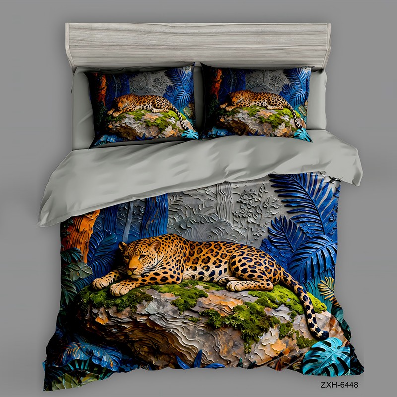 ‌5D Oil-Painting Effect Digital Print Bedding Set - ‌Leopard Jungle
