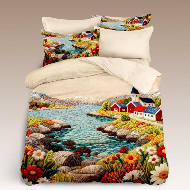 5D Cartoon Digital Printed Bed Sheet Set-Enchanted Village
