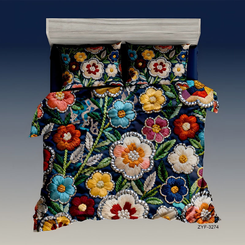5D Floral Embroidery-Effect Digital Print Bedding Set-‌Hungarian Floral