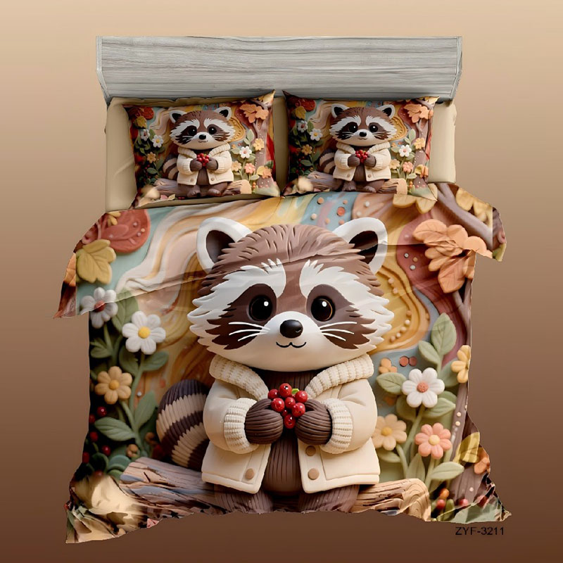 5D Cartoon Digital Printed Bed Sheet Set-Raccoon