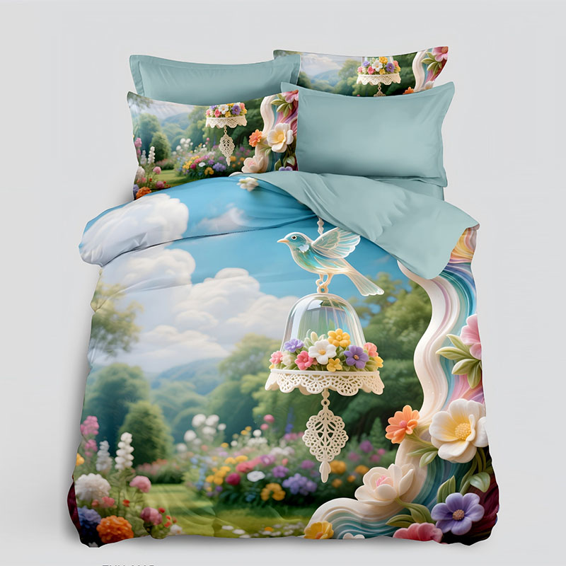 ‌5D Floral Digital Print Bedding Set -Bell & Bird Garden
