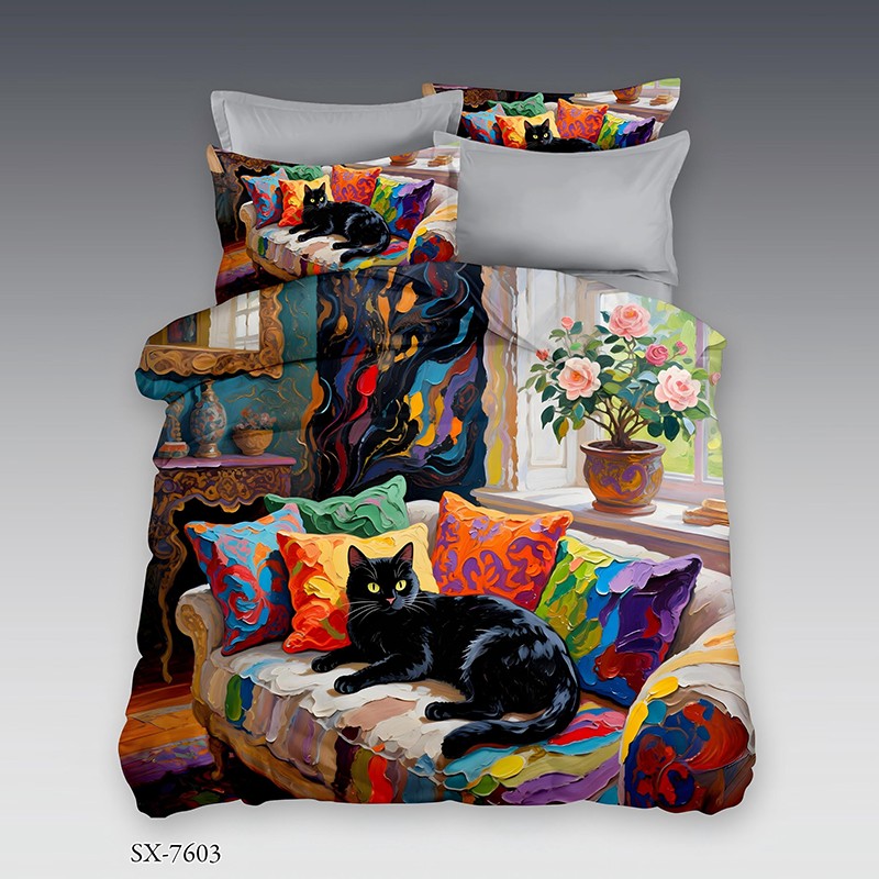 5D Oil-Painting Effect Digital Print Bedding Set -Cat Theme