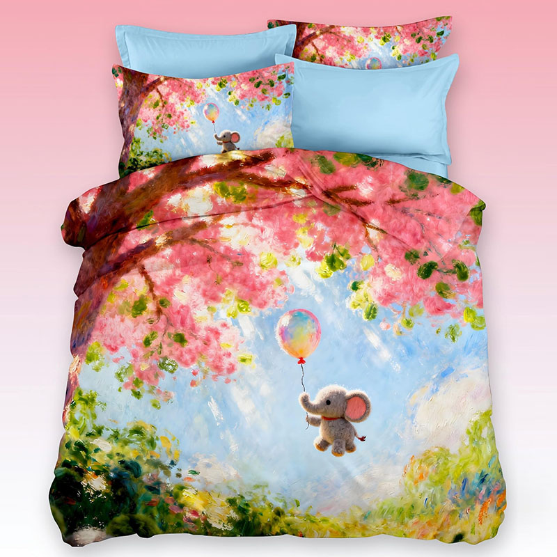5D Cartoon Digital Printed Bed Sheet Set-lephant & Balloon