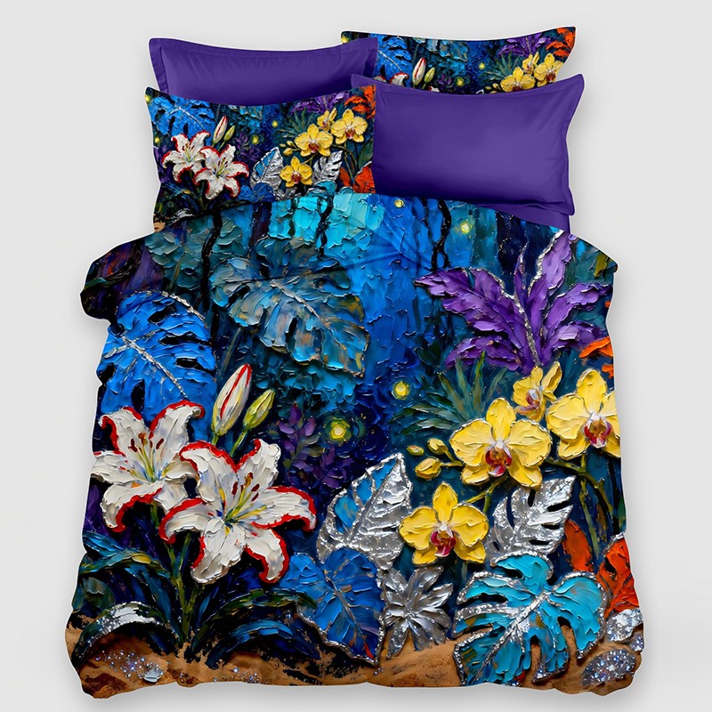 ‌5D Oil-Painting Effect Digital Print Bedding Set - ‌Tropical Floral
