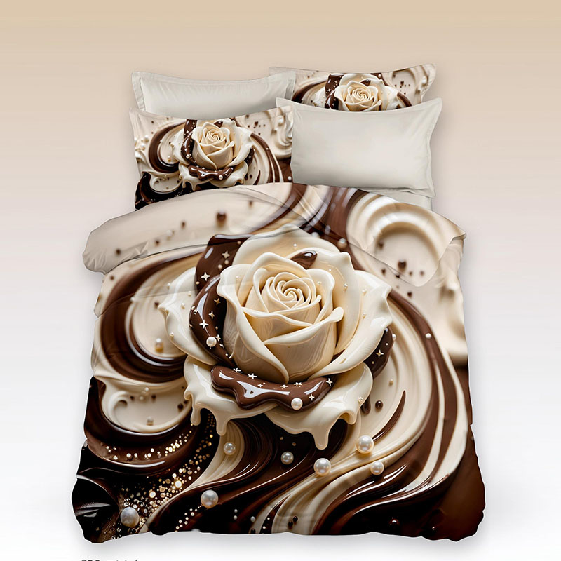 5D Floral Digital Print Bedding Set - ‌Rose & Pearl Wave
