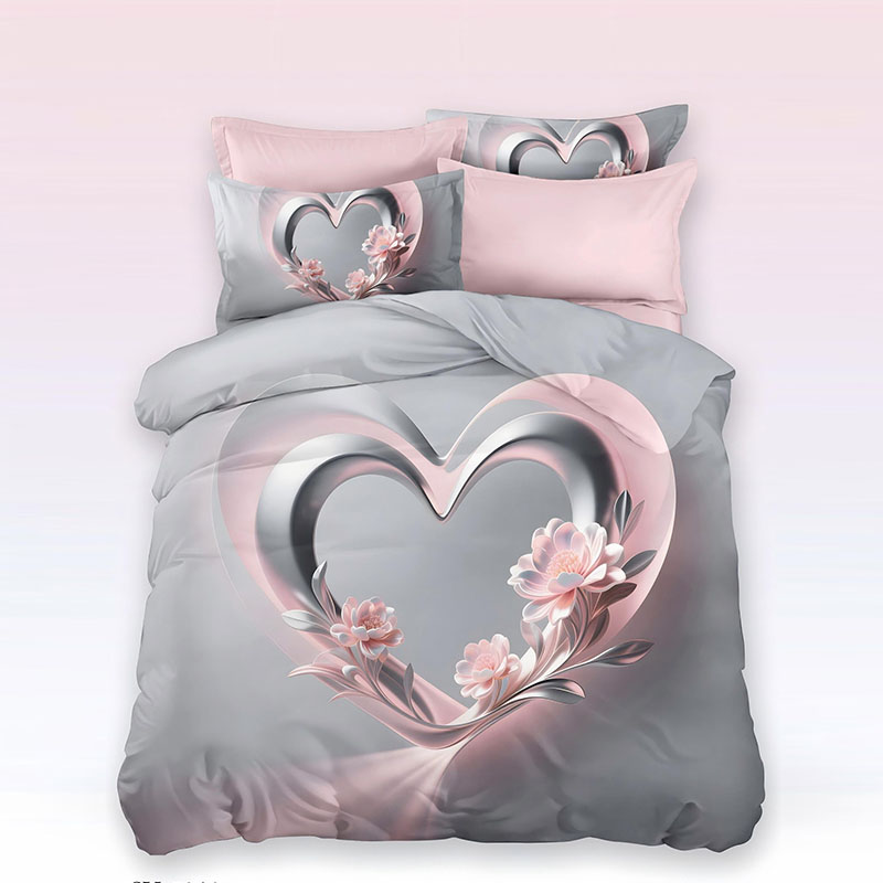 ‌5D Floral Digital Print Bedding Set -Heart & Floral