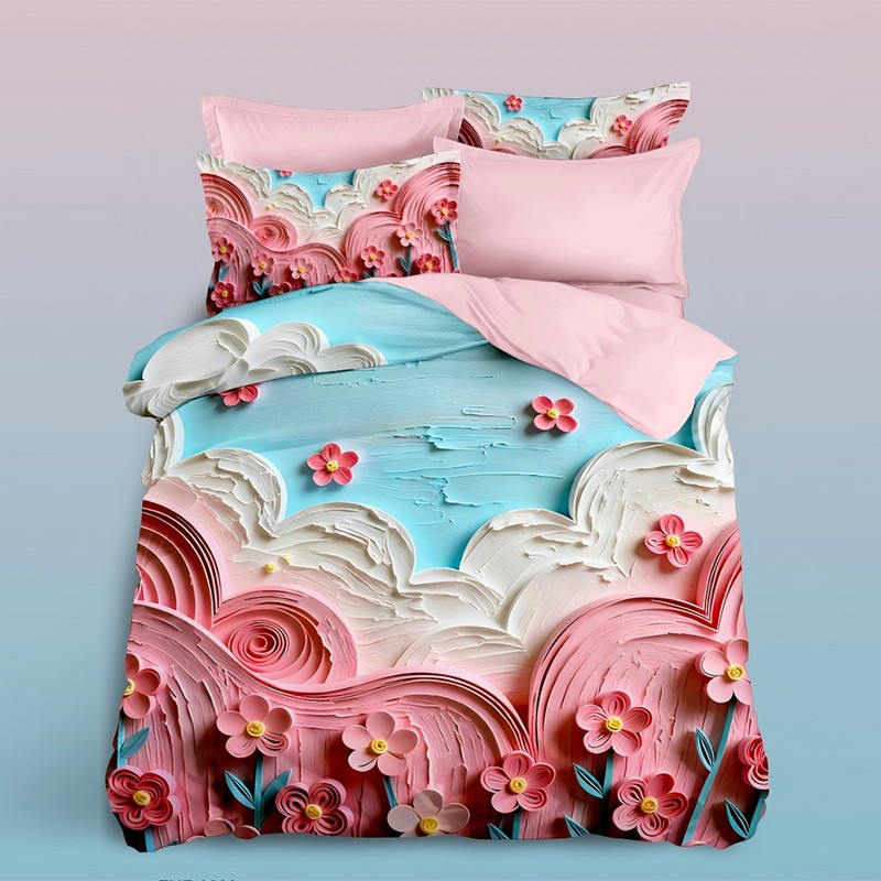 ‌5D Digital Print Bedding Set - ‌Floral & Clouds