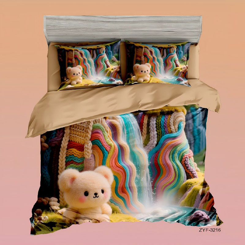 5D Cartoon Digital Printed Bed Sheet Set-‌Rainbow Knit Falls