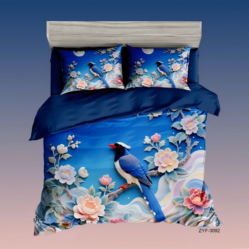 5D Floral Digital Print Bedding Set - ‌Bluebird Blooms