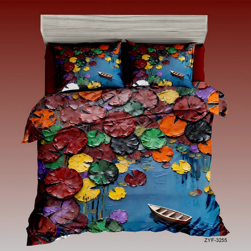 ‌5D Oil-Painting Effect Digital Print Bedding Set -‌Water Lily Pond