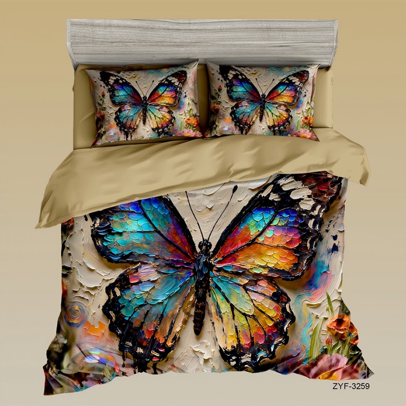 ‌5D Oil-Painting Effect Digital Print Bedding Set - ‌Butterfly Garden