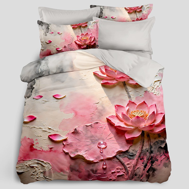 5D Oil-Painting Effect Bedding Set - Lotus-Artistic Comfort for Your Bedroom‌