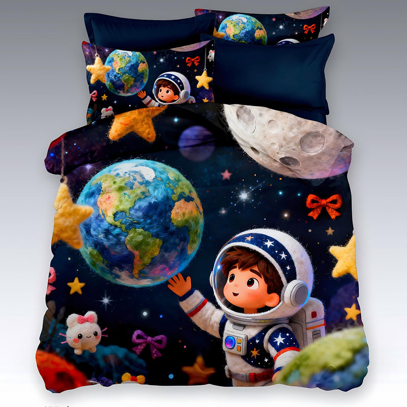5D Cartoon Digital Printed Bed Sheet Set-Astronaut
